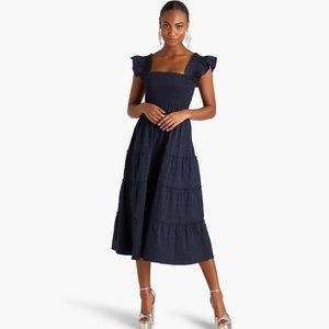 Hill House- Navy Brocade Dress